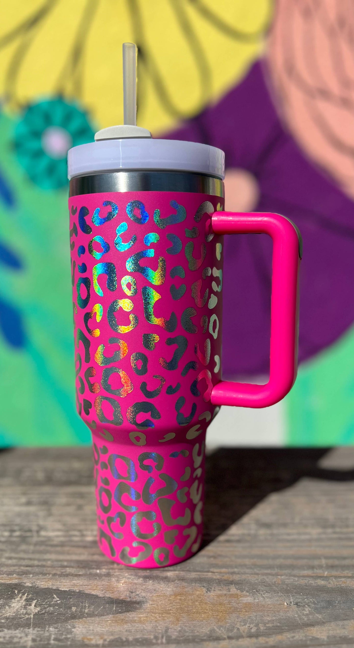 Holographic Leopard 40oz-Tumbler in Grey