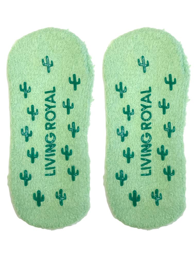 Calcetines peludos tipo pantuflas - Cactus del desierto - Verde