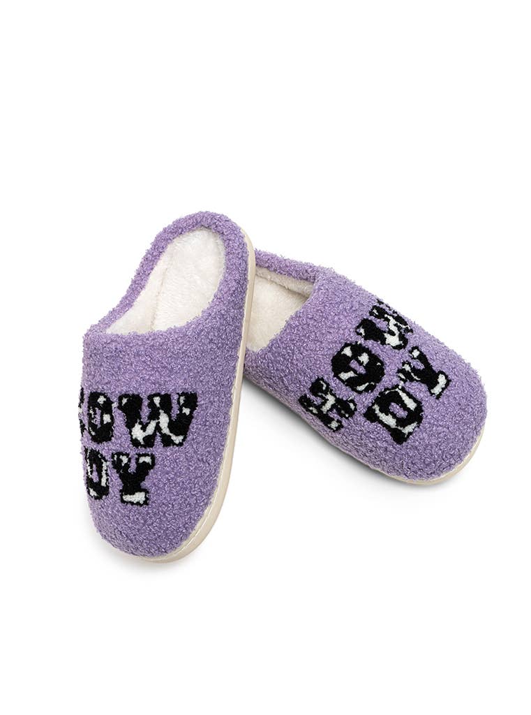 Pantuflas para interior y exterior - Estampado de vaca "Howdy" - Morado