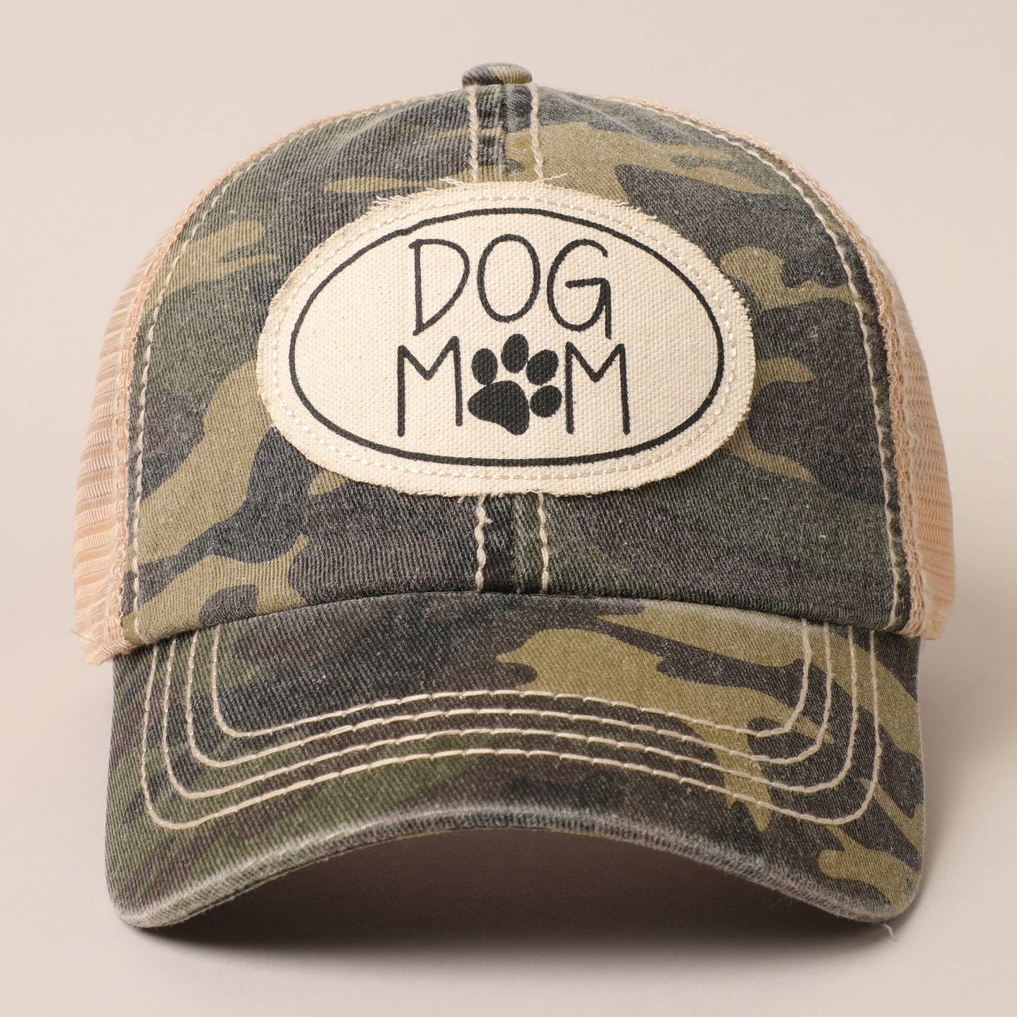 Gorra de béisbol con parche de lona y malla en la parte trasera para mamá de perro