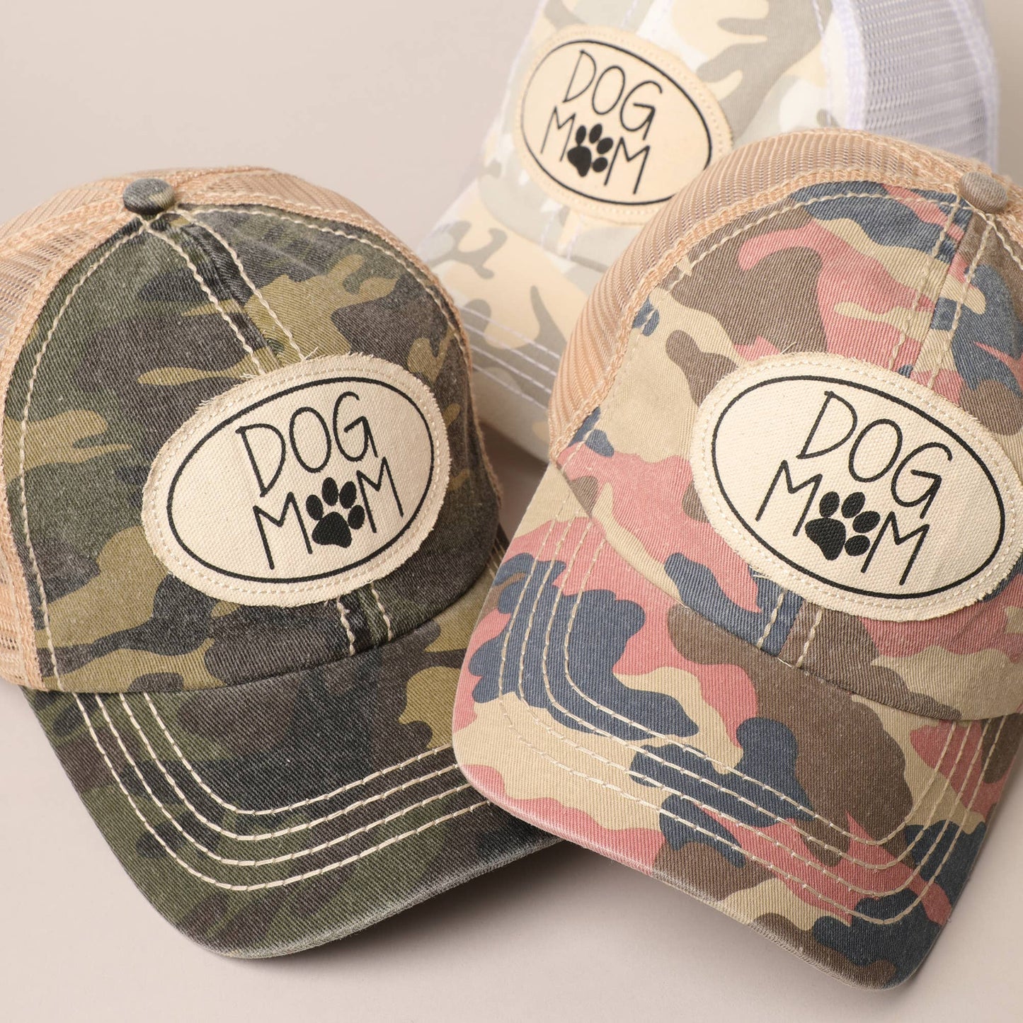 Gorra de béisbol con parche de lona y malla en la parte trasera para mamá de perro