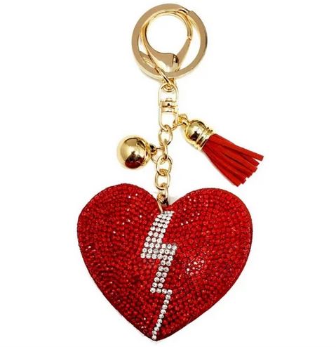 Dije/llavero para bolso con forma de corazón rojo roto/reparado
