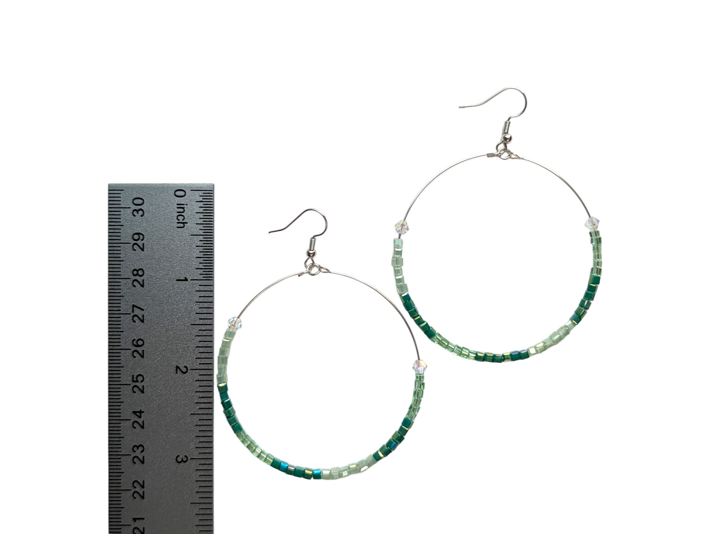 Sea Green Glass Bead Large Hoop Earrings with Swarovski® Crystals