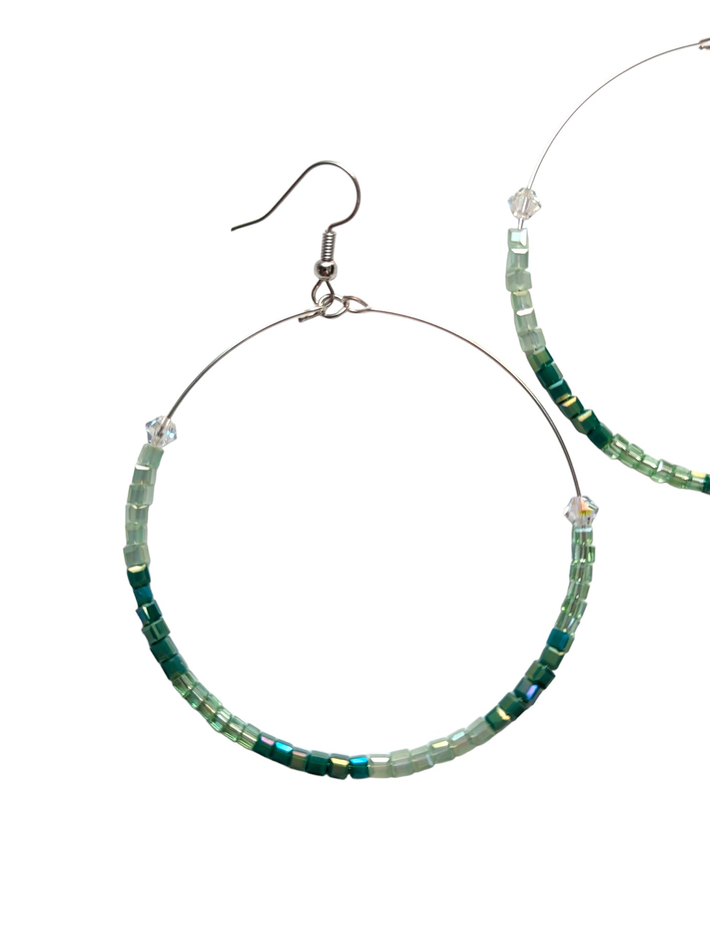 Sea Green Glass Bead Large Hoop Earrings with Swarovski® Crystals