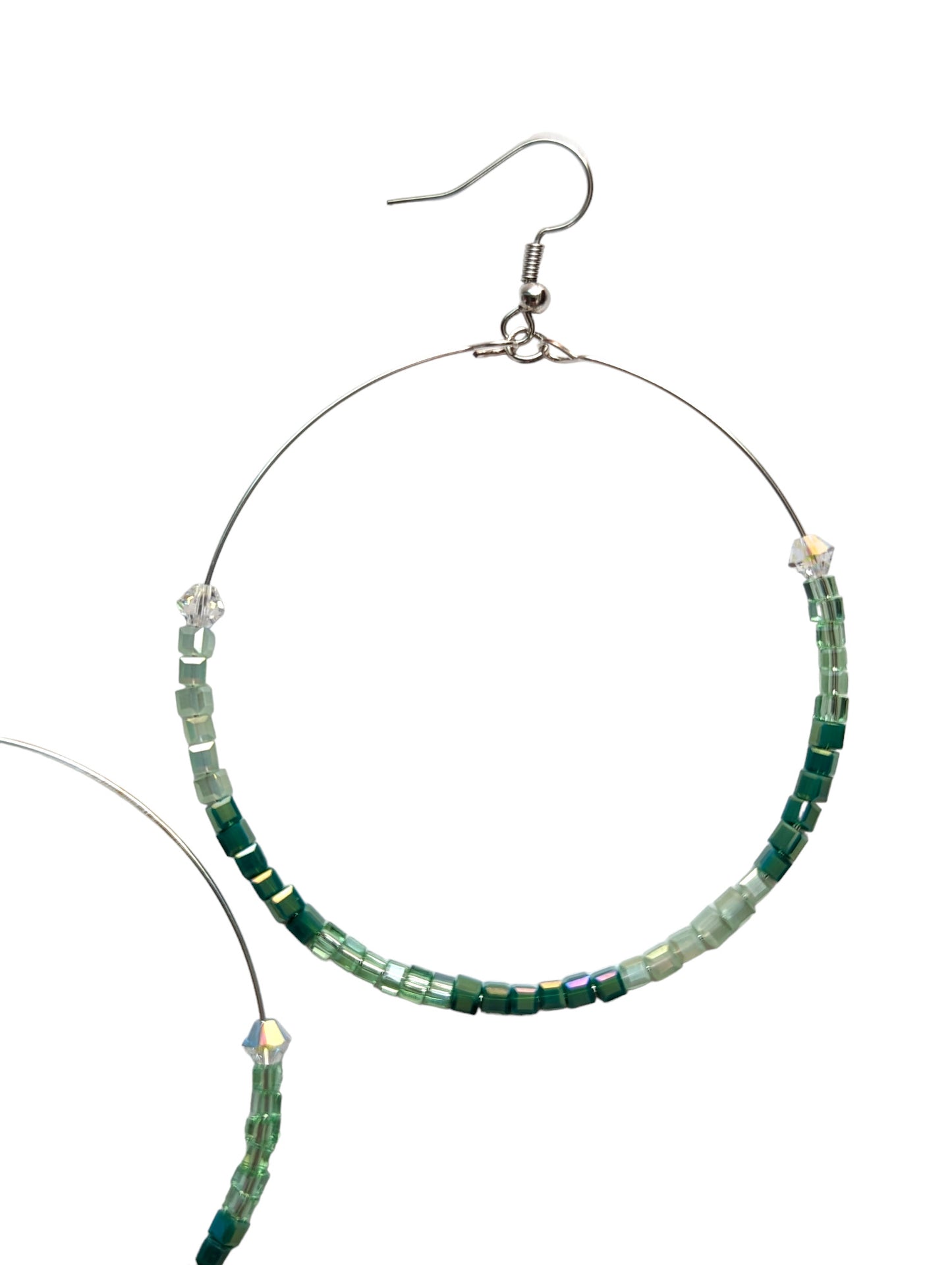 Sea Green Glass Bead Large Hoop Earrings with Swarovski® Crystals