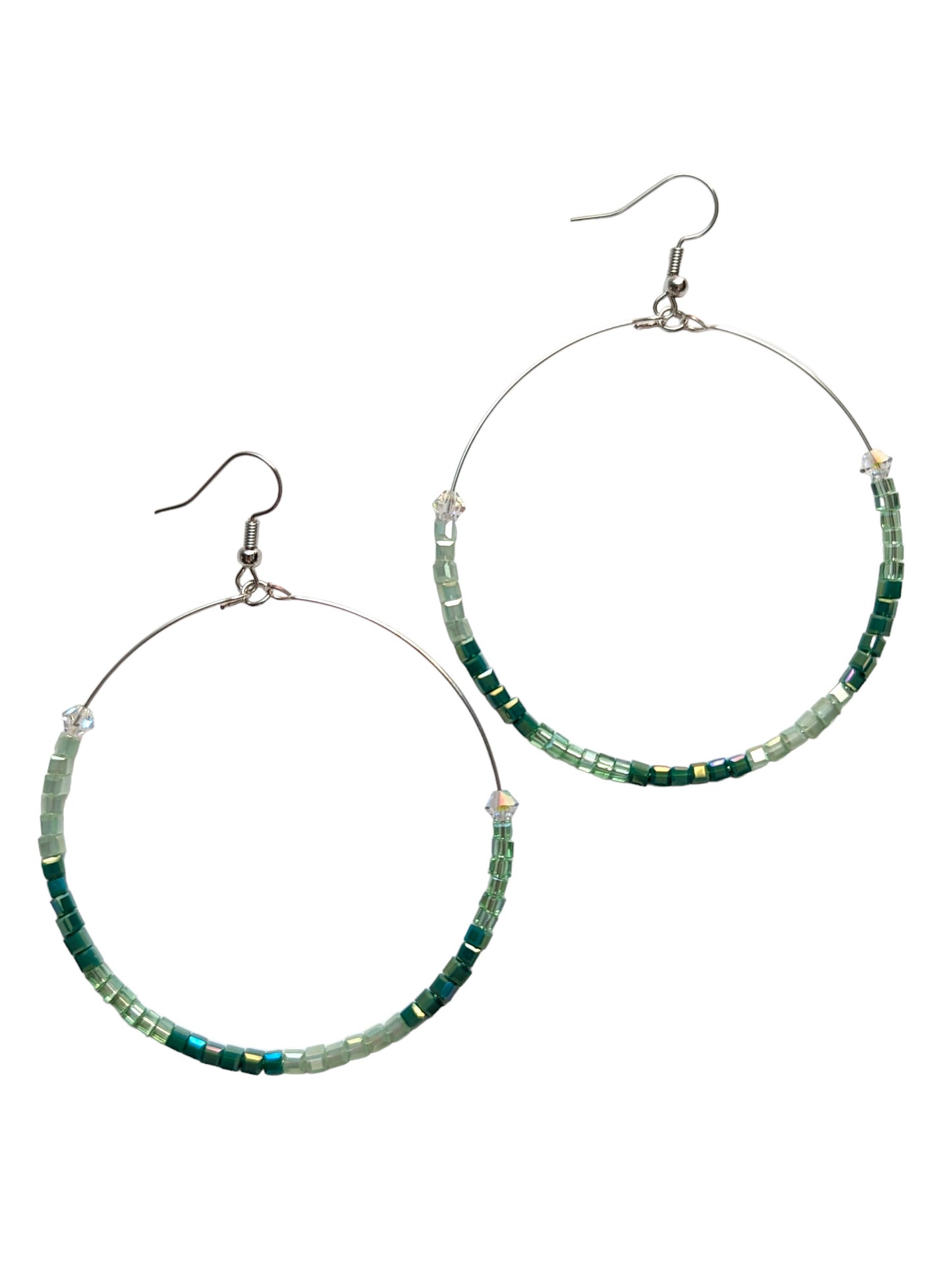 Sea Green Glass Bead Large Hoop Earrings with Swarovski® Crystals