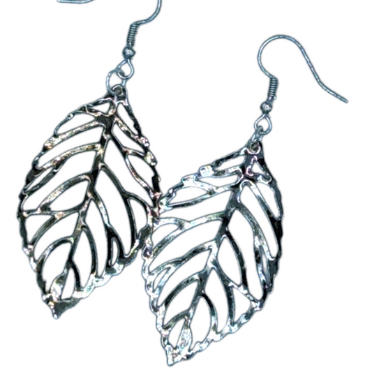 Antiqued Silver Leaf Drop Earrings