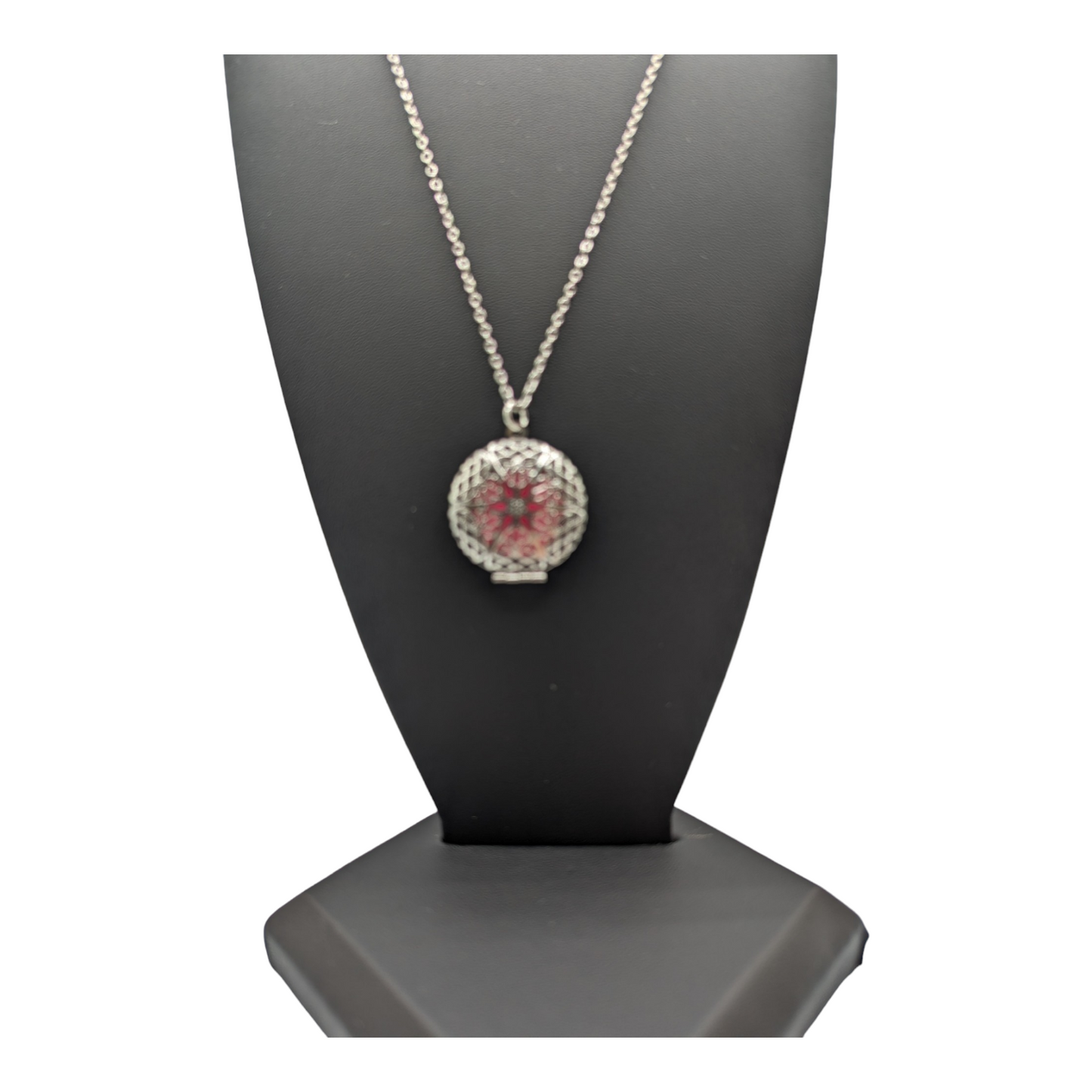 Stainless Steel Filigree Aromatherapy Locket with 18" Stainless Steel Chain