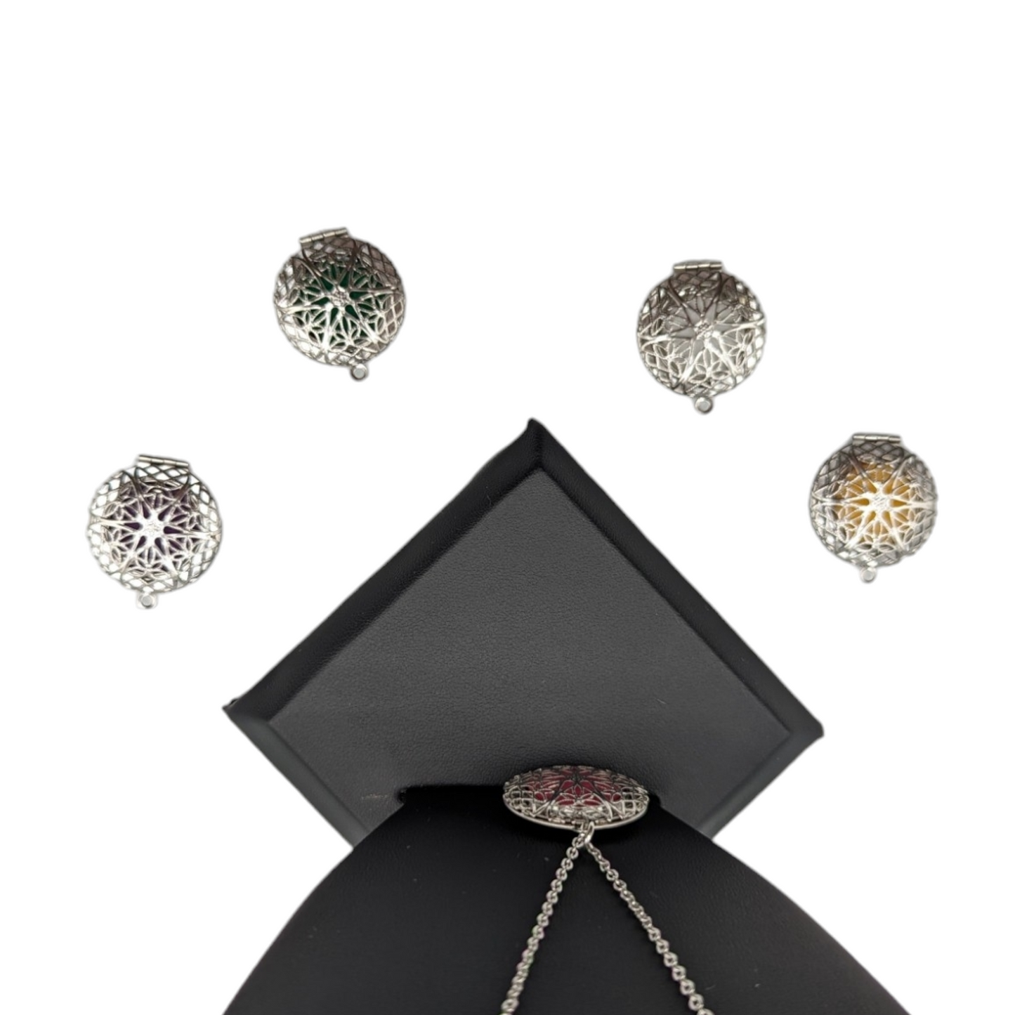 Stainless Steel Filigree Aromatherapy Locket with 18" Stainless Steel Chain