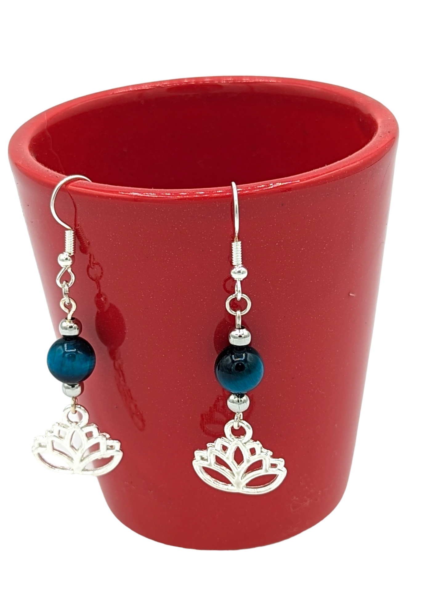 Colección de pulseras y pendientes elásticos de ojo de tigre azul pavo real oscuro