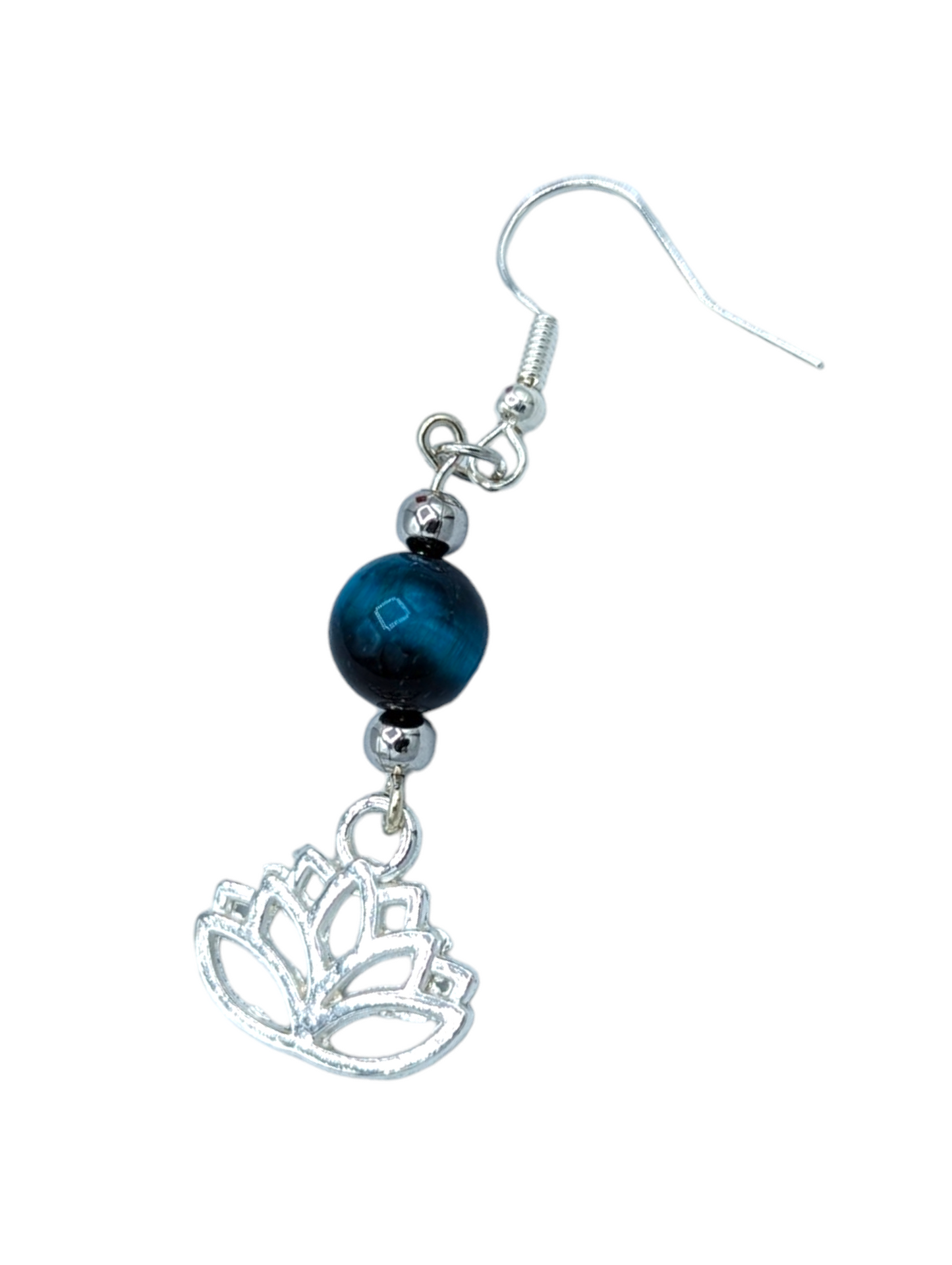 Colección de pulseras y pendientes elásticos de ojo de tigre azul pavo real oscuro