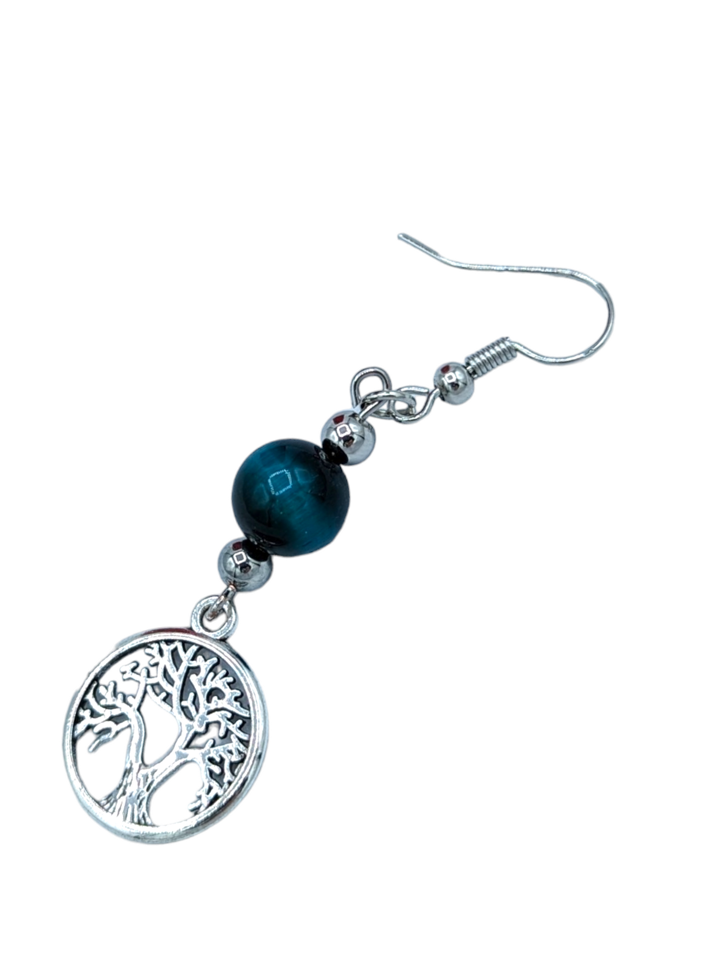 Colección de pulseras y pendientes elásticos de ojo de tigre azul pavo real oscuro
