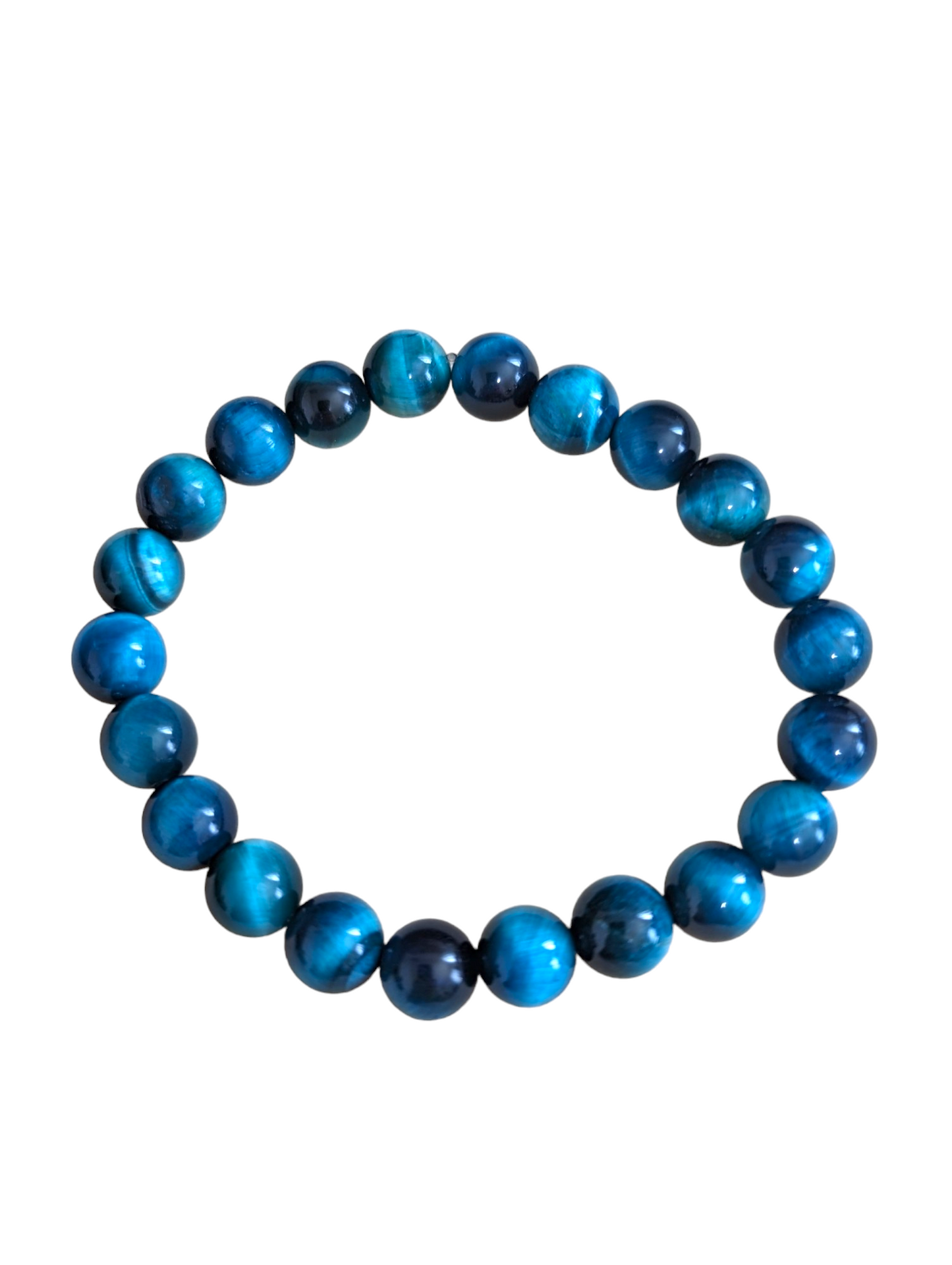 Colección de pulseras y pendientes elásticos de ojo de tigre azul pavo real oscuro