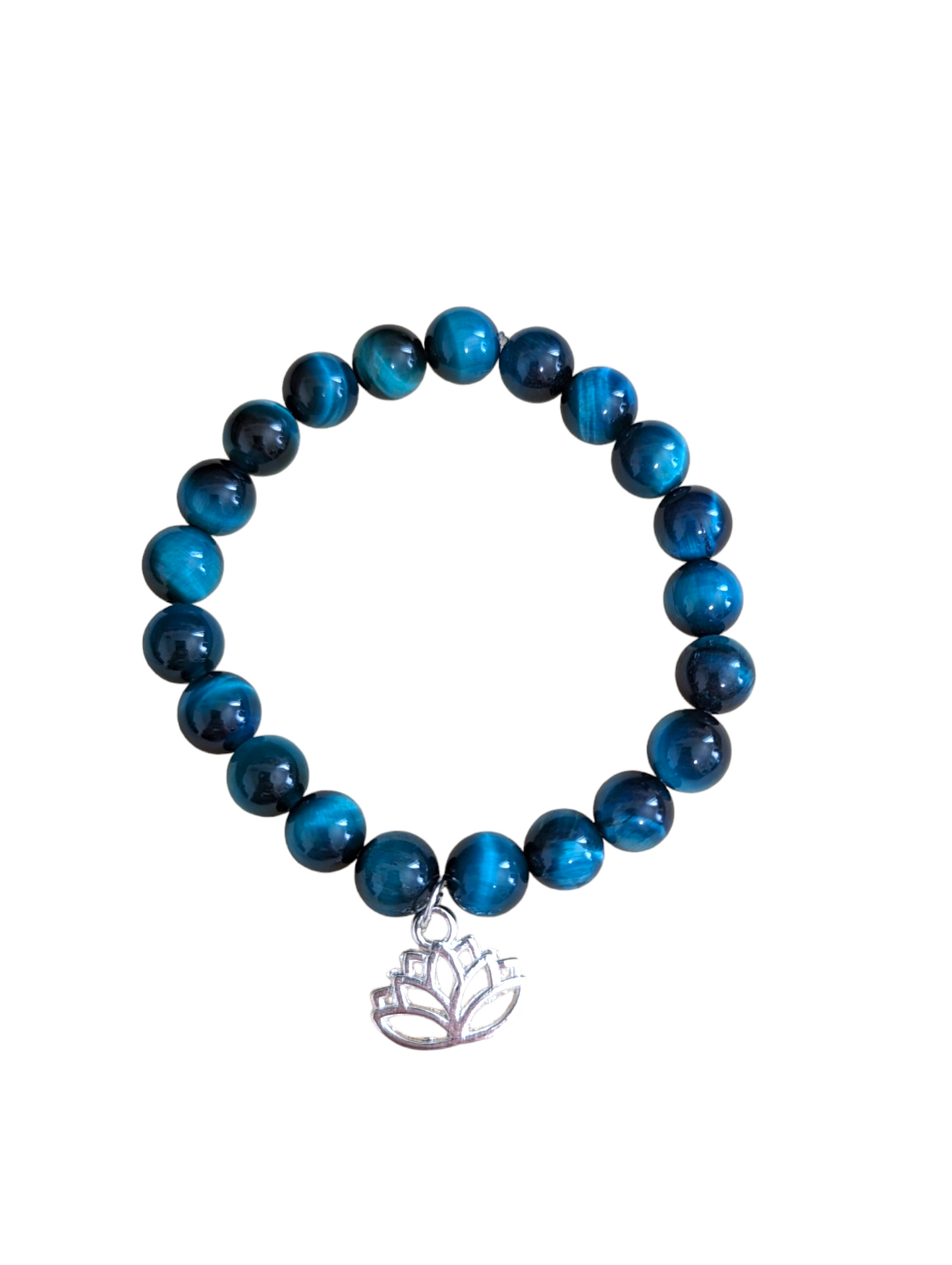 Colección de pulseras y pendientes elásticos de ojo de tigre azul pavo real oscuro