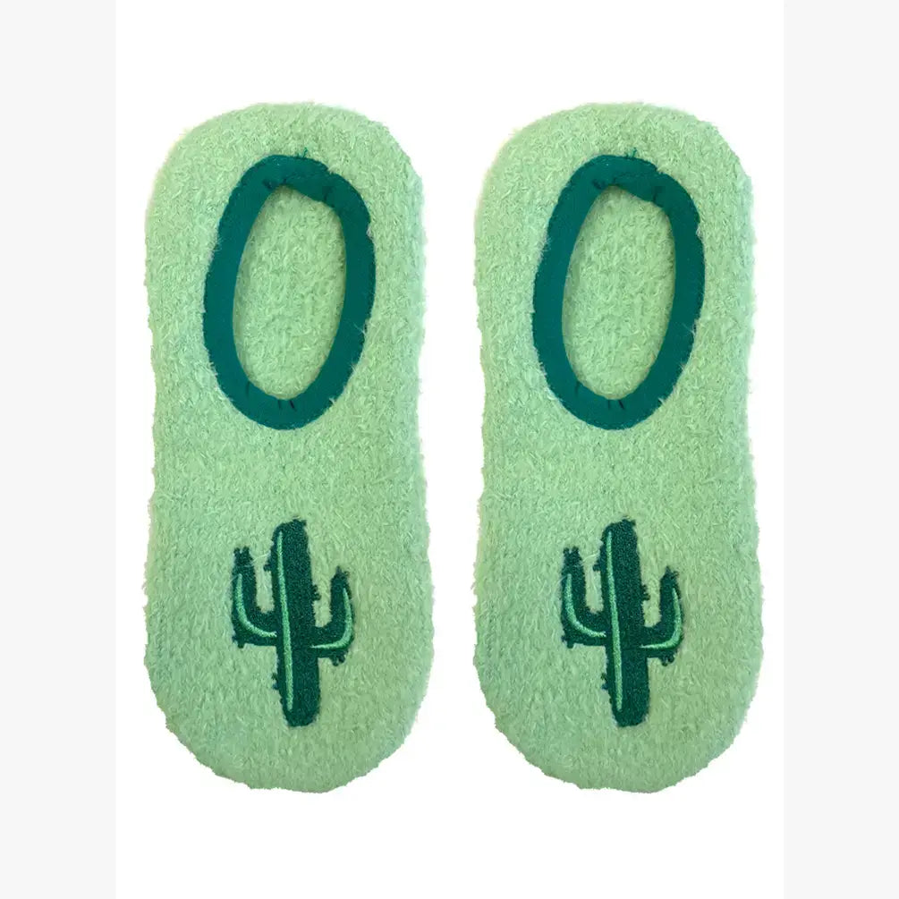 Calcetines peludos tipo pantuflas - Cactus del desierto - Verde