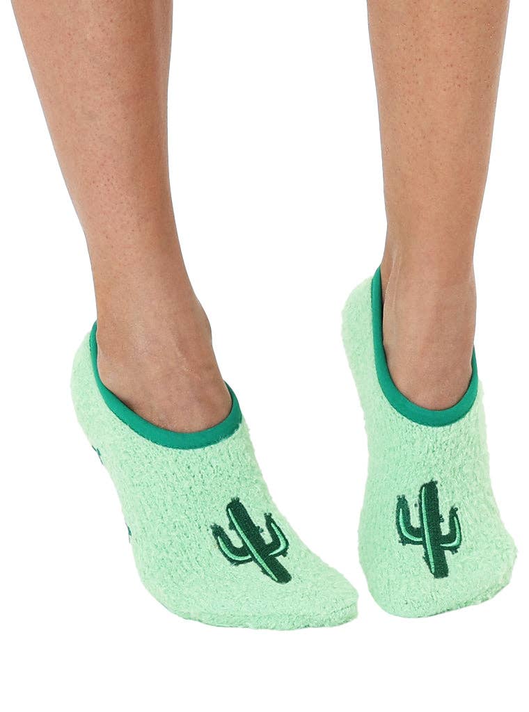 Calcetines peludos tipo pantuflas - Cactus del desierto - Verde