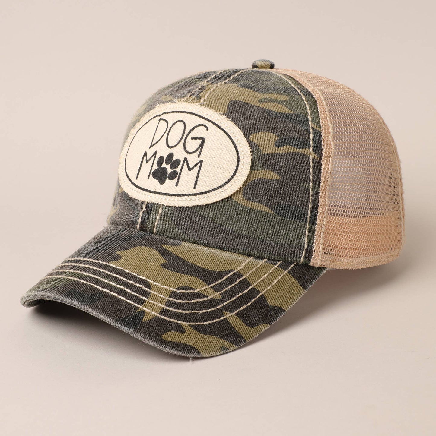 Gorra de béisbol con parche de lona y malla en la parte trasera para mamá de perro