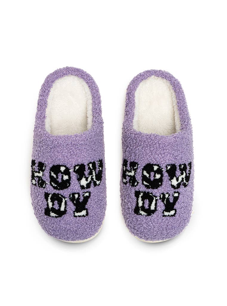 Pantuflas para interior y exterior - Estampado de vaca "Howdy" - Morado
