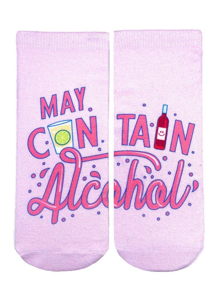 Calcetines tobilleros con diseño gráfico novedoso - "Puede contener alcohol" - Morado