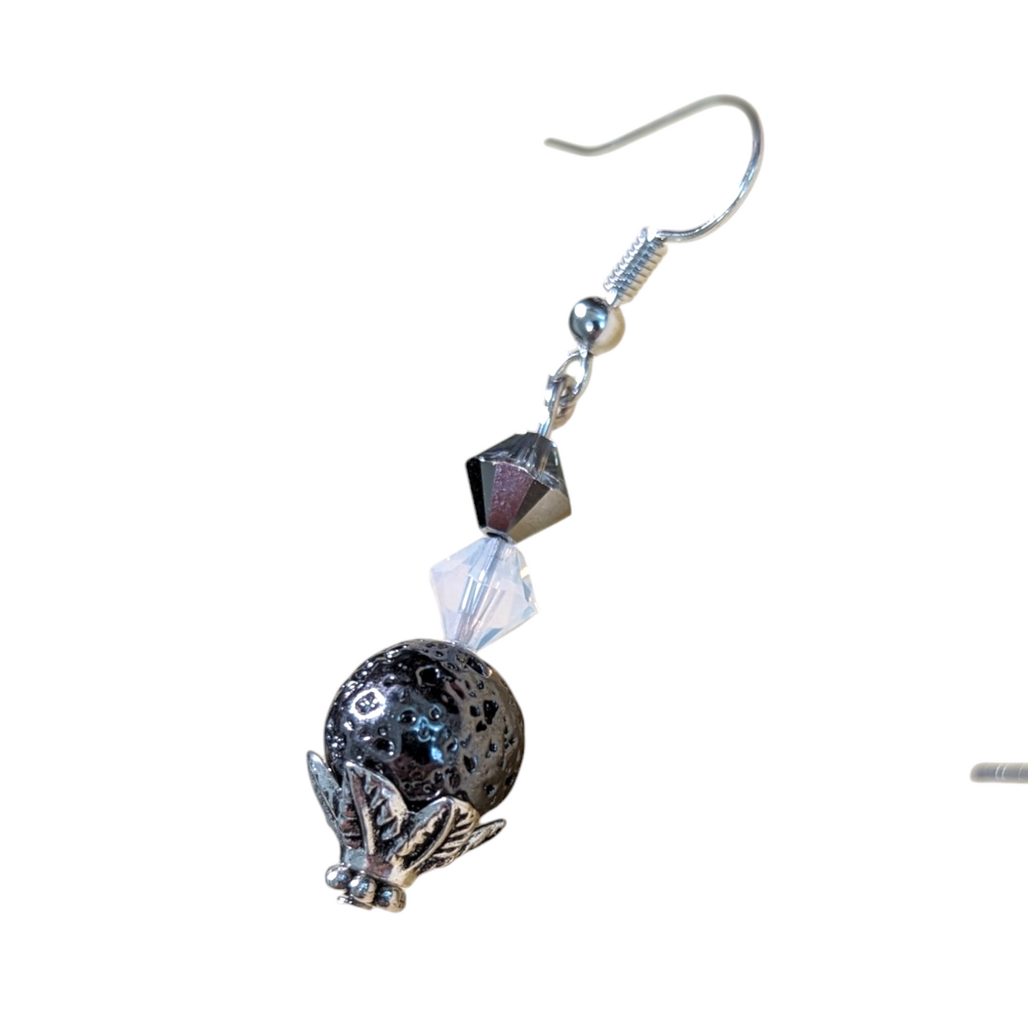 Pendientes de cuentas de lava gris metalizado con cuentas de Swarovski®