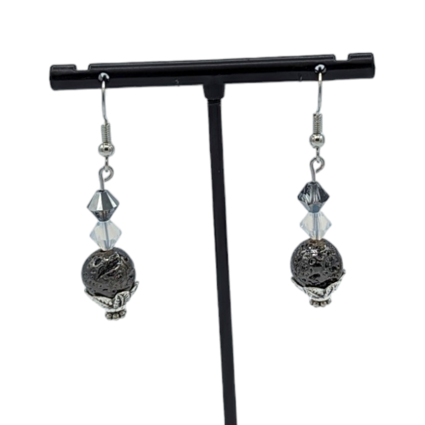 Pendientes de cuentas de lava gris metalizado con cuentas de Swarovski®