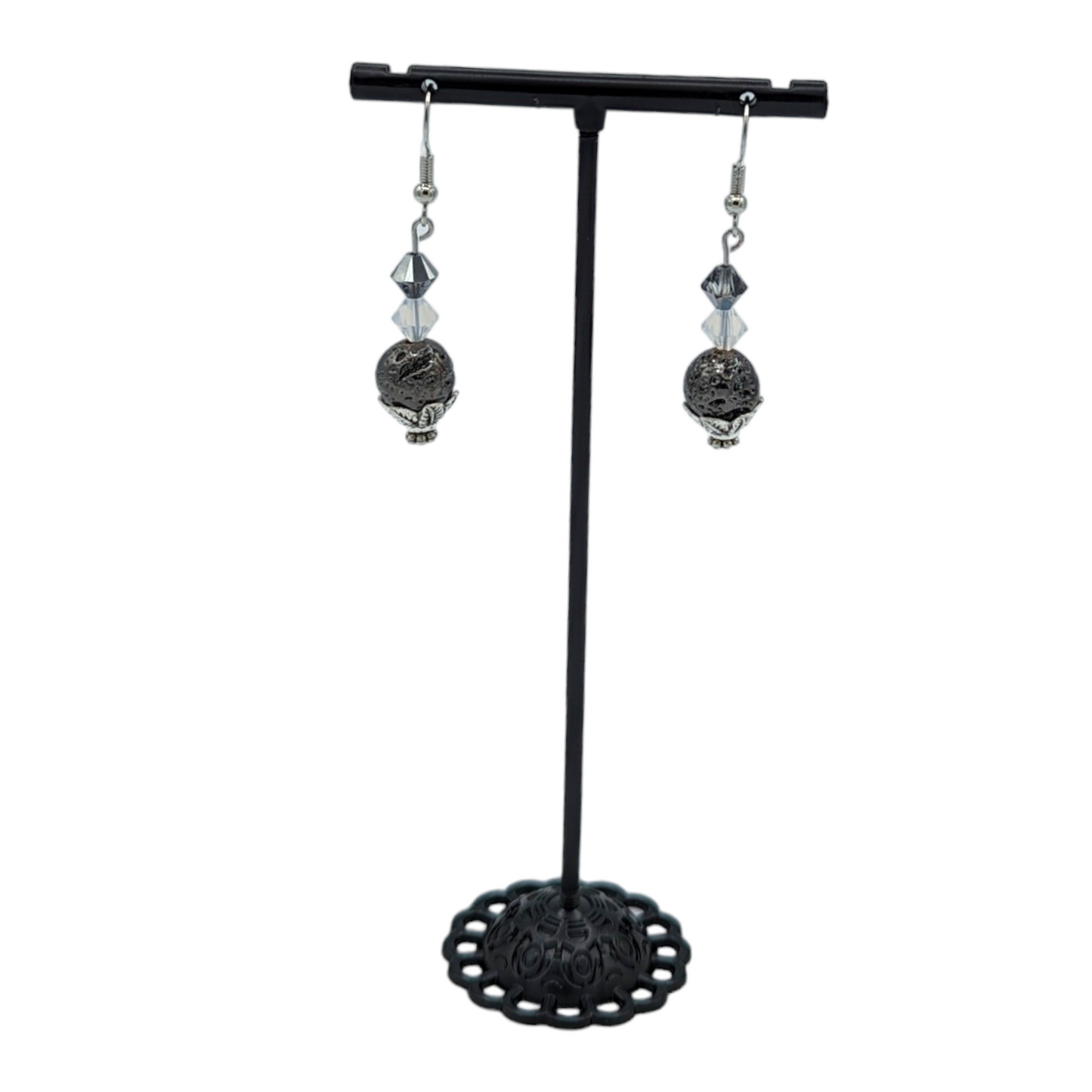 Pendientes de cuentas de lava gris metalizado con cuentas de Swarovski®