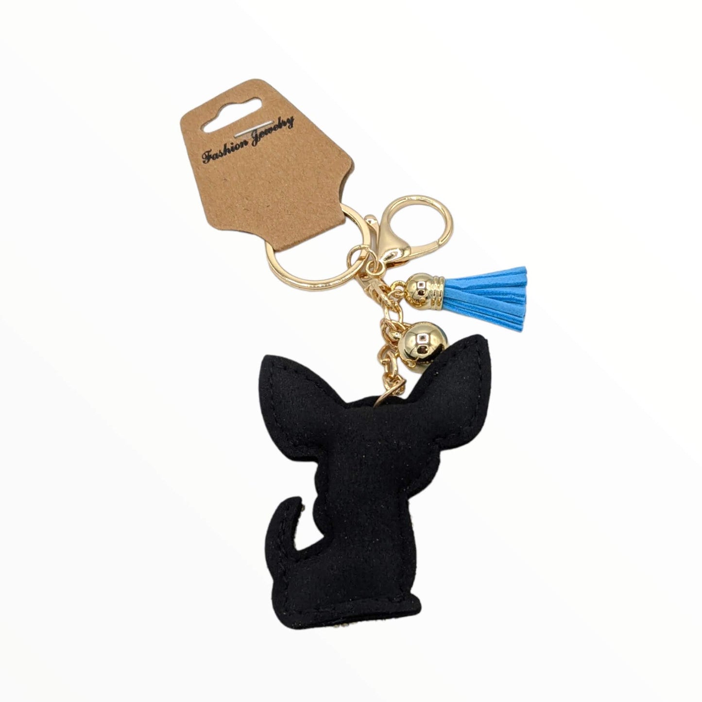 Charm para bolso/llavero de chihuahua color canela y azul