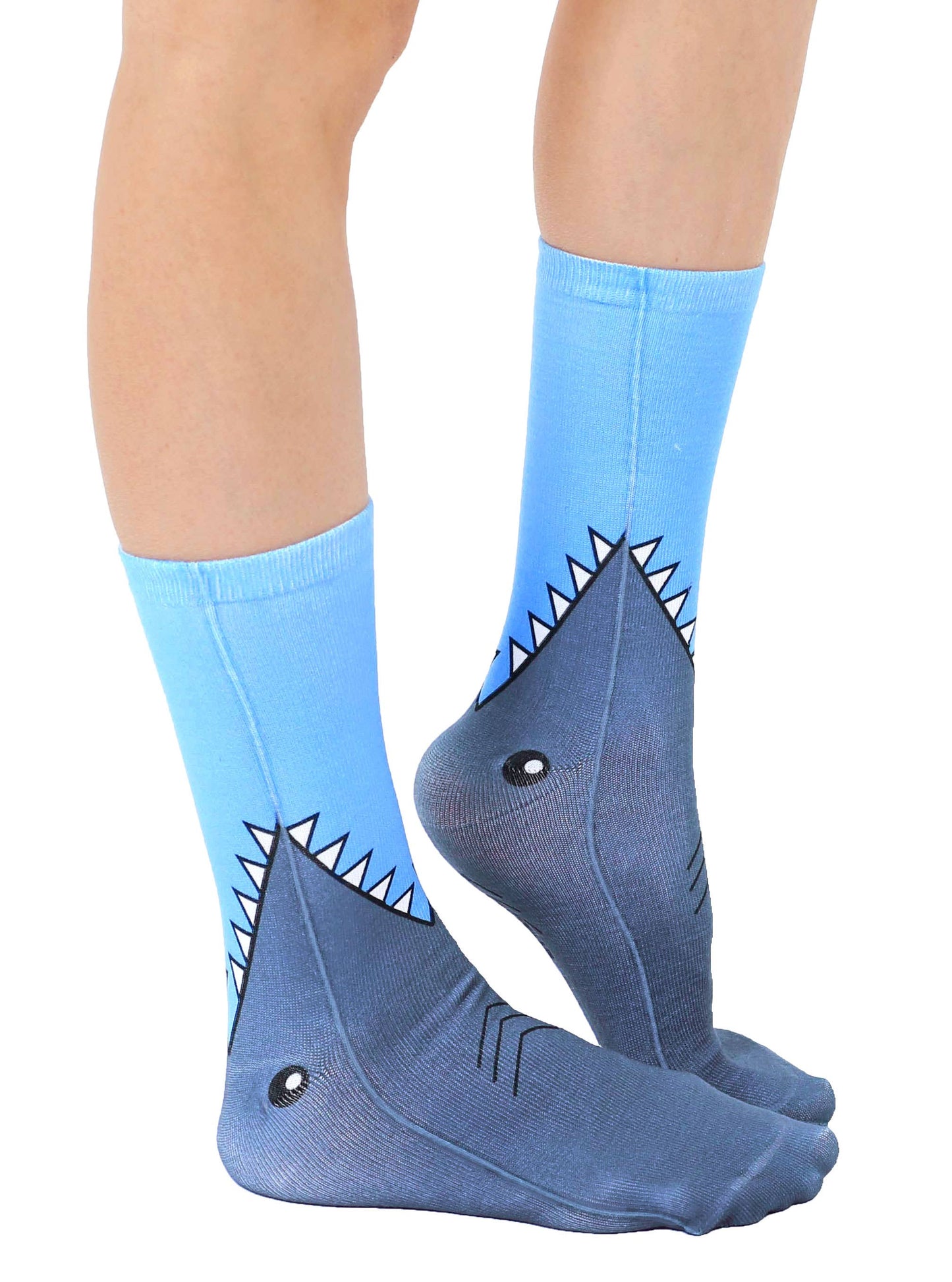 Novelty Graphic Crew Socks - Shark Bites - Blue