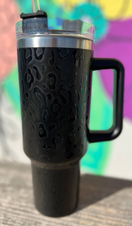 Black on Black Animal Print 40-oz Extra Large Stainless Steel Tumbler