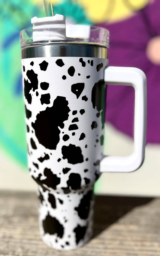 Black Cow Print 40-oz Extra Large Stainless Steel Tumbler