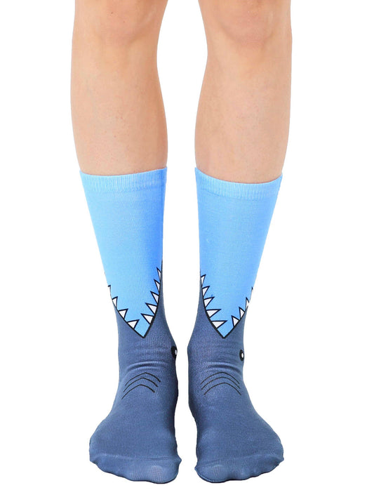 Novelty Graphic Crew Socks - Shark Bites - Blue