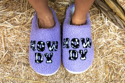 Indoor / Outdoor Slippers - Cow Print "Howdy" - Purple