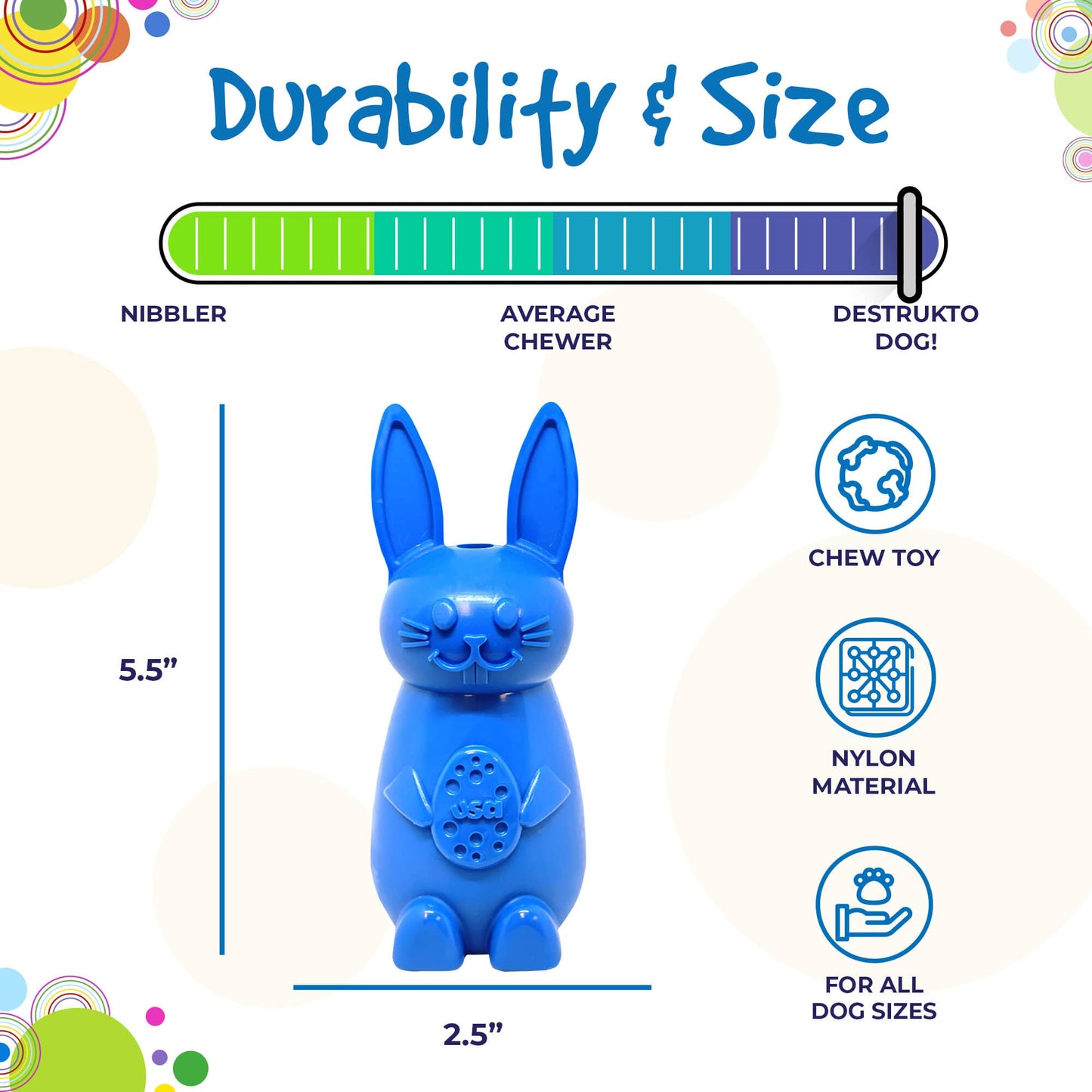 Durable Nylon Bunny Chew Toy and Enrichment Toy for Aggressi