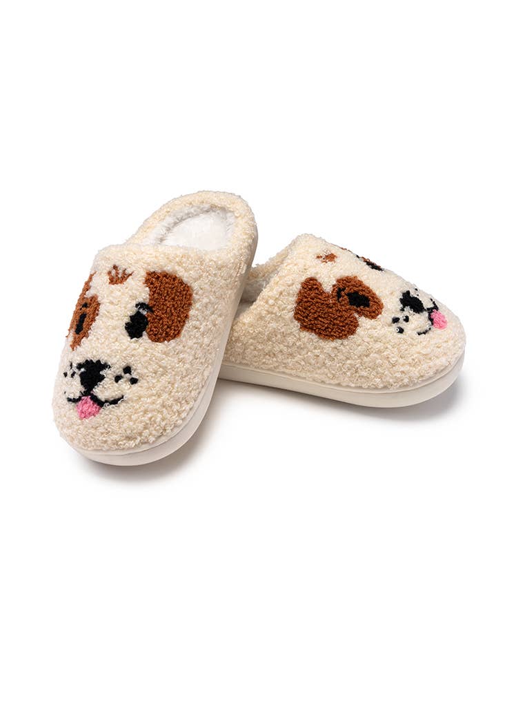 Pantuflas para interior y exterior para niños con caras de cachorro, color crema