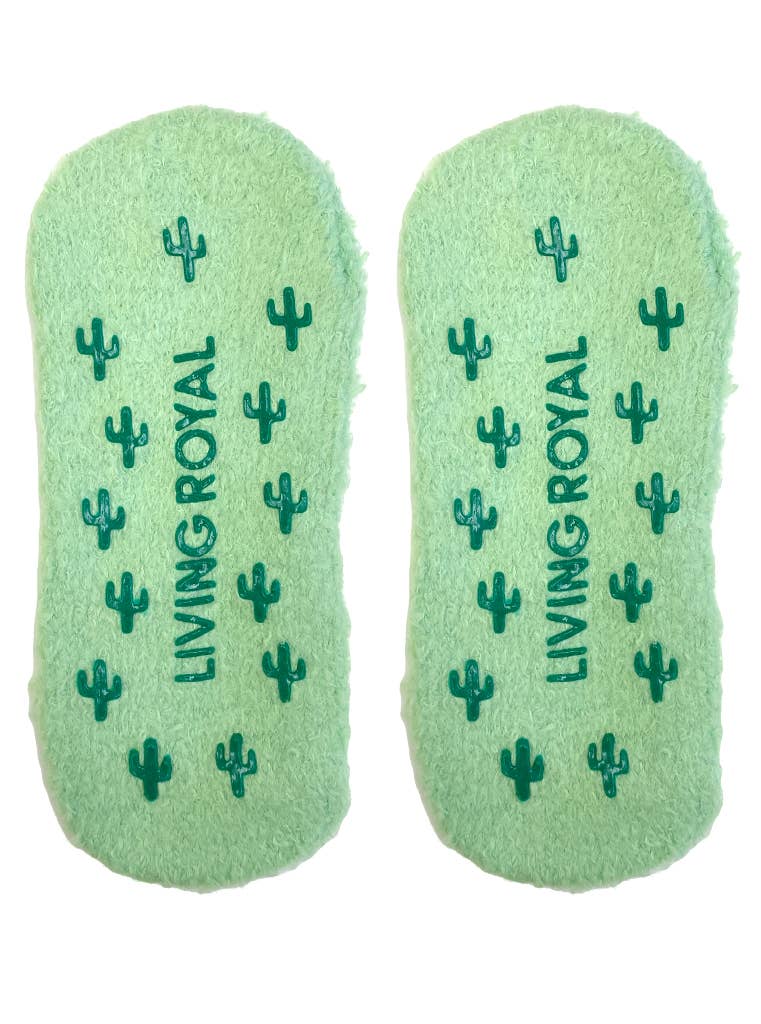 Fuzzy Slipper Socks - Desert Cactus - Green