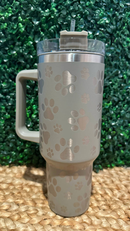 Silver Paws on Grey 40-oz Extra Large Stainless Steel Tumbler