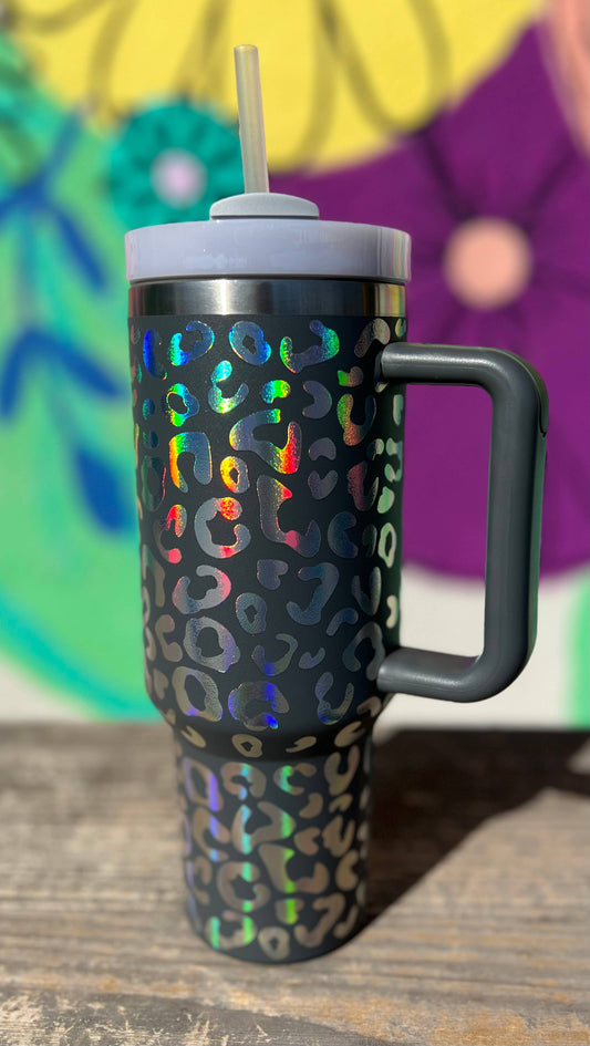 Holographic Leopard 40oz-Tumbler in Grey