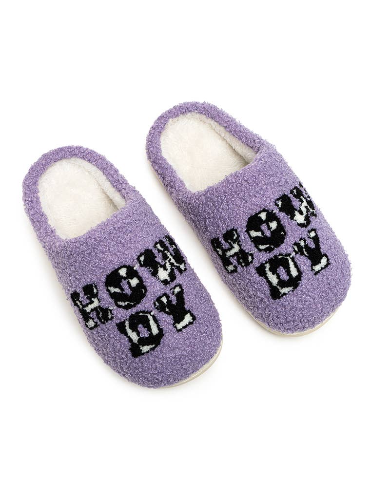 Indoor / Outdoor Slippers - Cow Print "Howdy" - Purple