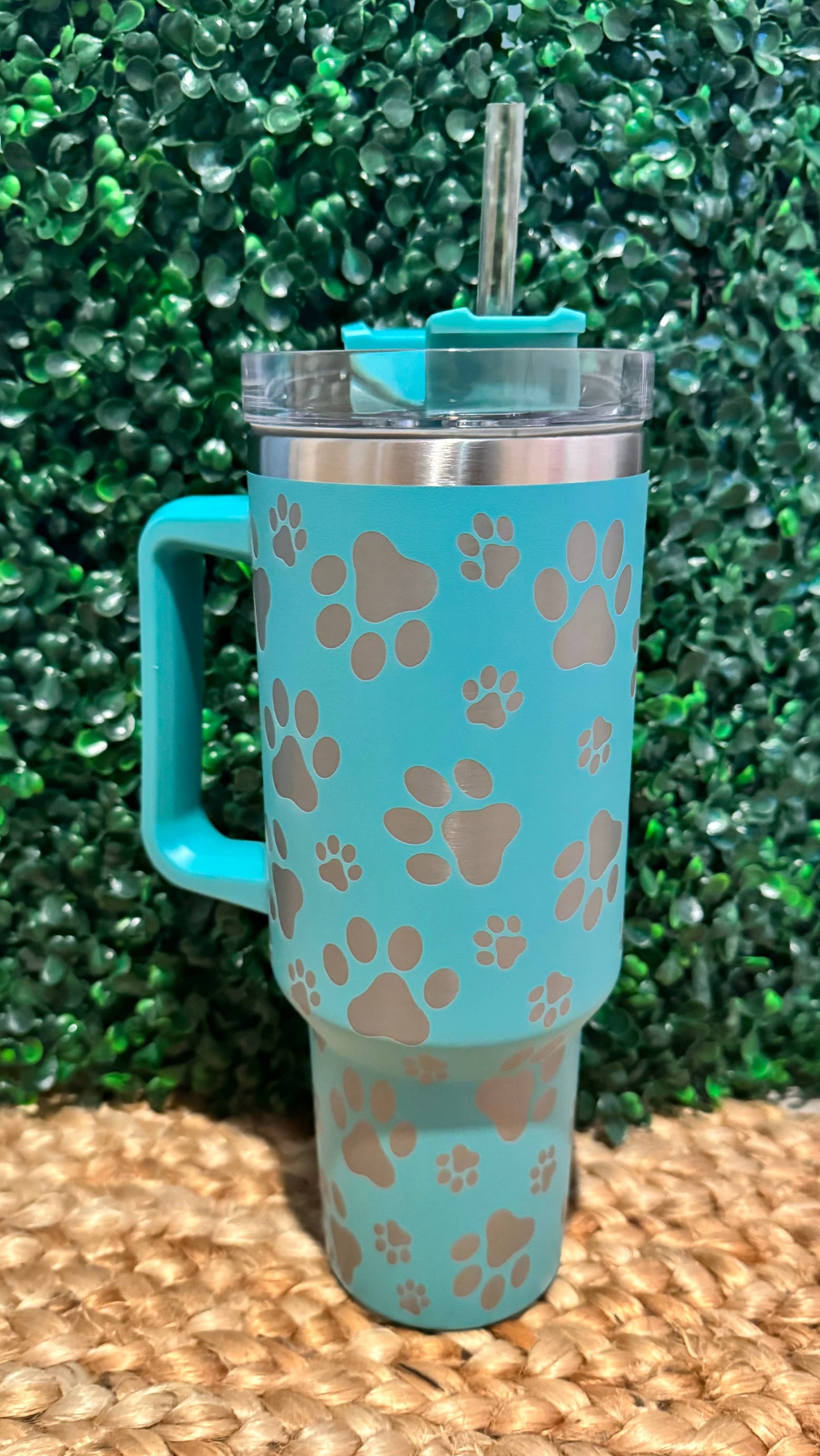 Paw Print Aqua 40-oz Extra Large Stainless Steel Tumbler