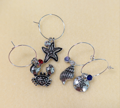 Sea Life Wine Glass Charms, Set of 4