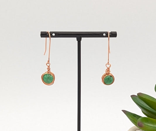 "Dragon's Egg" Wire-Wrapped Aventurine Drop Earrings