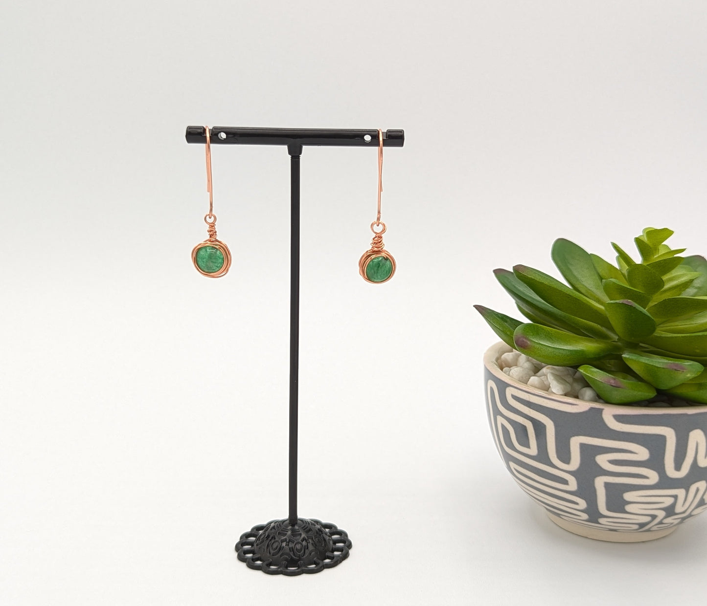 "Dragon's Egg" Wire-Wrapped Aventurine Drop Earrings