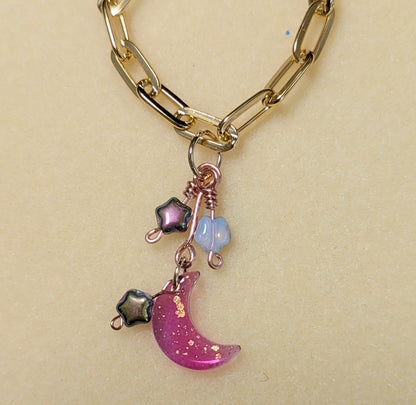 Handmade Tumbler Handle Chain with Stars & Moon Charms - Mixed Metals