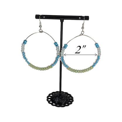 "Blue Angel" Seed Bead Large Hoop Dangle Earrings