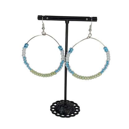 "Blue Angel" Seed Bead Large Hoop Dangle Earrings