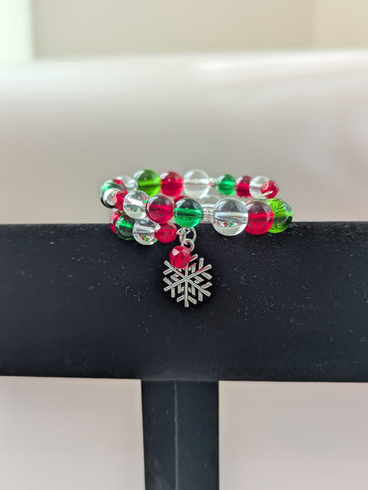 "It's Beginning to Look a Lot Like Christmas" Snowflake Charm Memory Wire Bracelet