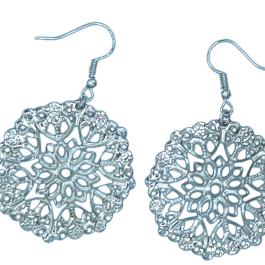 Antiqued Silver Filigree Snowflake Earrings