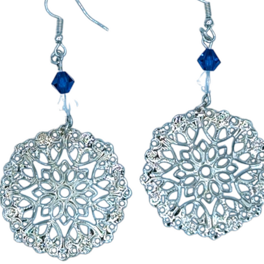 Antiqued Silver Filigree Snowflake Earrings with Swarovski® Crystals