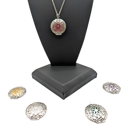 Stainless Steel Filigree Aromatherapy Locket  with 18" Stainless Steel Chain