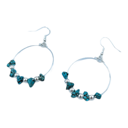 Howlite Turquoise Chips Hoop Earrings